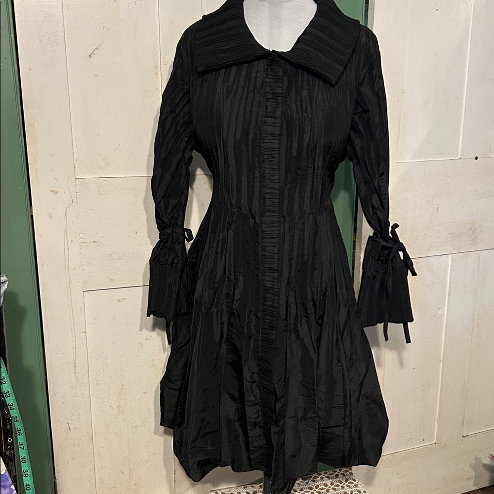 Ex Cond Jerry T Dress Coat Shacket Black Sz XL Crisp Crinkle Metallic Taffeta